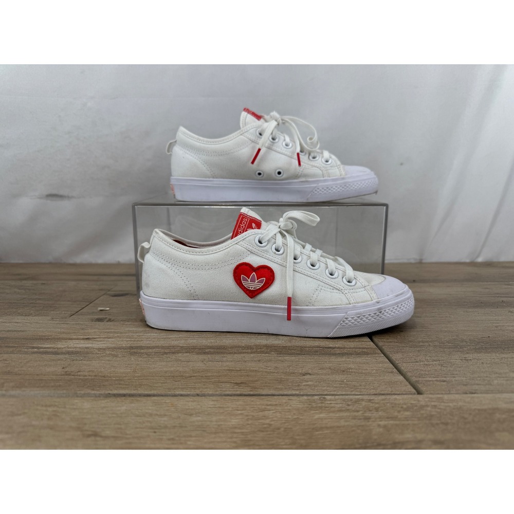 Adidas Nizza Trefoil Heart White Red Canvas Low Top‎ Sneakers H01128 Womens 6.5